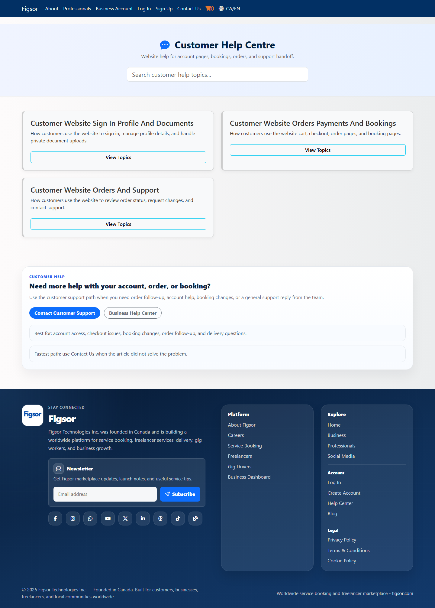 Help center screenshot